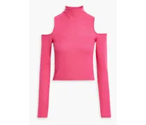 Cold-shoulder cashmere and silk-blend turtleneck sweater - Pink