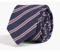 Striped silk and cotton-blend twill tie - Blue