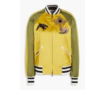 Embellished silk-satin bomber jacket - Yellow
