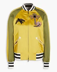 Valentino Garavani Embellished silk-satin bomber jacket - Yellow Yellow