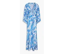 Natalie lace-up printed woven maxi dress - Blue