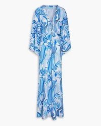 Melissa Odabash Natalie lace-up printed woven maxi dress - Blue Blue