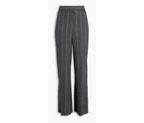 Metallic striped wool-blend twill straight-leg pants - Gray