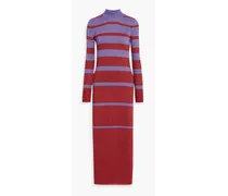 Metallic striped knitted turtleneck maxi dress - Red