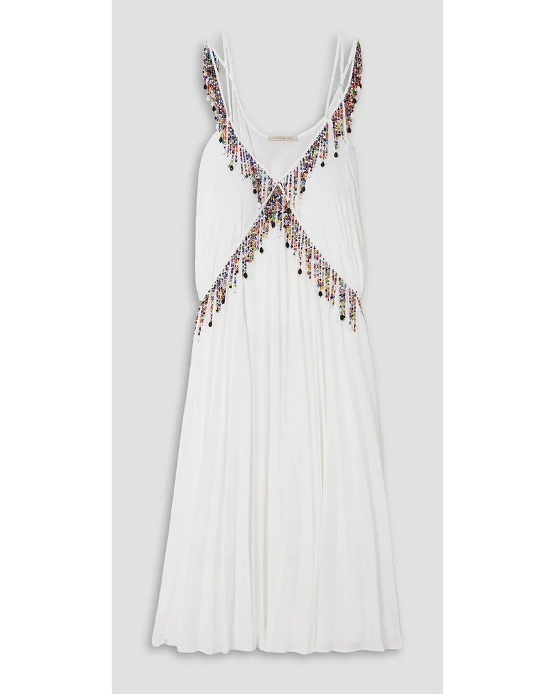Christopher Kane Pleated bead-embellished georgette midi dress - White White