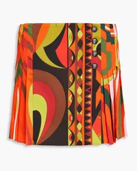 Emilio Pucci Pleated printed twill mini wrap skirt - Orange Orange