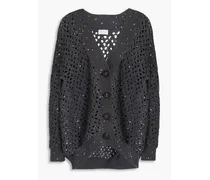 Sequin-embellished open-knit cardigan - Gray