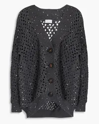 Brunello Cucinelli Sequin-embellished open-knit cardigan - Gray Gray