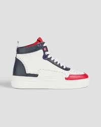 Thom Browne Color-block pebbled-leather high-top sneakers - White White