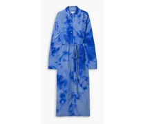 Tie-dyed silk midi shirt dress - Blue