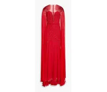 Cape-effect embellished tulle gown - Red