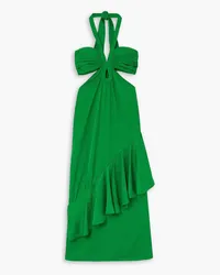 Johanna Ortiz Balladist ruffled cutout satin-jacquard halterneck midi dress - Green Green