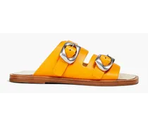 Buckled leather slides - Yellow