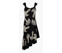 Asymmetric embellished satin crepe dress - Black