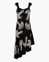 Moschino Asymmetric embellished satin crepe dress - Black Black