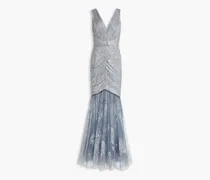 Ruched glittered tulle gown - Gray