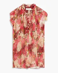 Zimmermann Embellished floral-print silk-crepon top - Red Red