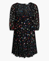 RED Valentino Pleated floral-print silk crepe de chine mini dress - Black Black