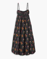 AGUA BENDITA Limonaria Oasis open-back floral-print cotton-poplin midi dress - Black Black