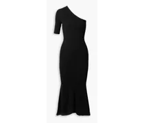 One-shoulder ribbed-knit midi dress - Black