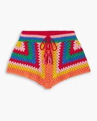 FARM Rio Striped crocheted cotton shorts - Red Red