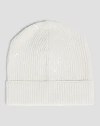 Brunello Cucinelli Ribbed embellished cashmere beanie - White White