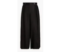 Pleated linen-twill pants - Black