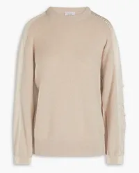 Brunello Cucinelli Satin-paneled ribbed cashmere sweater - Neutral Neutral