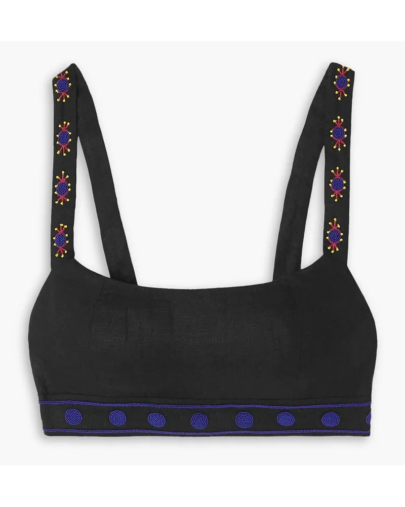 Saloni Lilah Choli bead-embellished linen bra top - Black Black