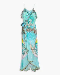 Camilla Embellished printed silk crepe de chine maxi wrap dress - Blue Blue