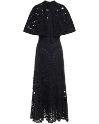 Valentino Garavani Cape-effect tie-neck broderie anglaise midi dress - Black Black