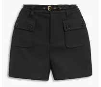 Belted stretch-twill shorts - Black