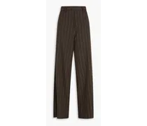 Pinstriped wool-blend wide-leg pants - Brown
