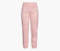Cropped printed cotton-fleece track pants - Pink