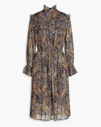 Antik Batik Belted paisley-print chiffon midi shirt dress - Blue Blue