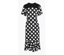 Cady-paneled polka-dot crepe midi dress - Black