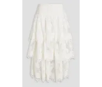 Embellished tiered voile and tulle maxi skirt - White
