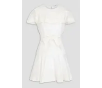 Ruffled belted linen-blend gauze mini dress - White