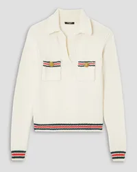 Balmain Button-embellished striped wool-blend sweater - White White