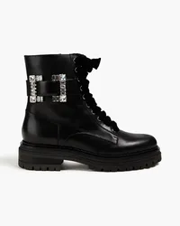 Sergio Rossi Crystal-embellished leather combat boots - Black Black