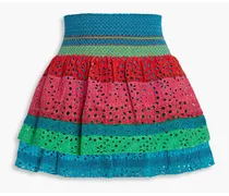 Alice Olivia - Bethie tiered broderie anglaise cotton mini skirt - Multicolor