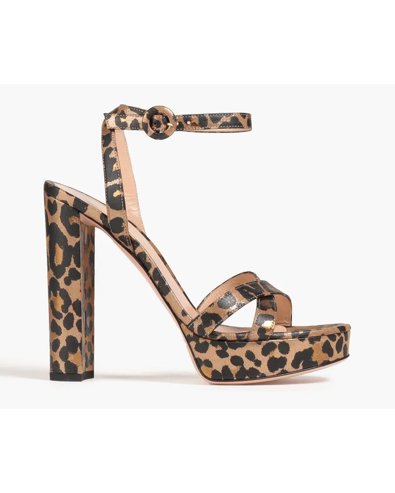 Poppy leopard-print metallic leather platform sandals - Animal print
