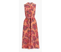Illumina belted floral-print silk midi dress - Orange