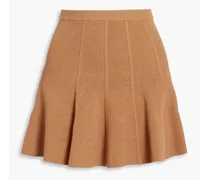 Fluted ribbed-knit mini skirt - Brown