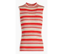 Ribbed striped silk-jersey tank - Red