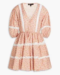 Maje Lace-trimmed gathered floral-print voile mini dress - Pink Pink