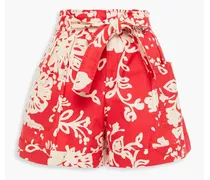Belted printed cotton shorts - Red