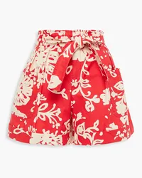 RED Valentino Belted printed cotton shorts - Red Red