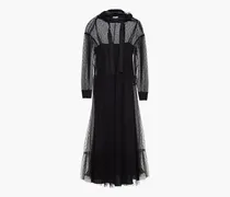 Grosgrain-trimmed point d'esprit hooded midi dress - Black