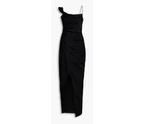 Draped pleated satin gown - Black